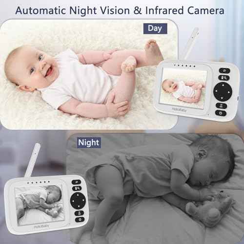 HelloBaby Baby Monitor No WiFi,Video Baby Monitor with Camera and Audio,3.2'' IPS Screen, Manual Baby Camera Adjustment, Night Vision, 1000ft/305m Range, ECO/VOX, Feeding Reminder, USB Charging Cable