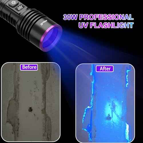 365nm Black Light UV Flashlight, Rechargeable Blacklight Flashlights, Powerful Ultraviolet Lights for Pet Urine Detection, Scorpion, Rock Hunting, AC Leak, & Resin Curing, with LCD Display