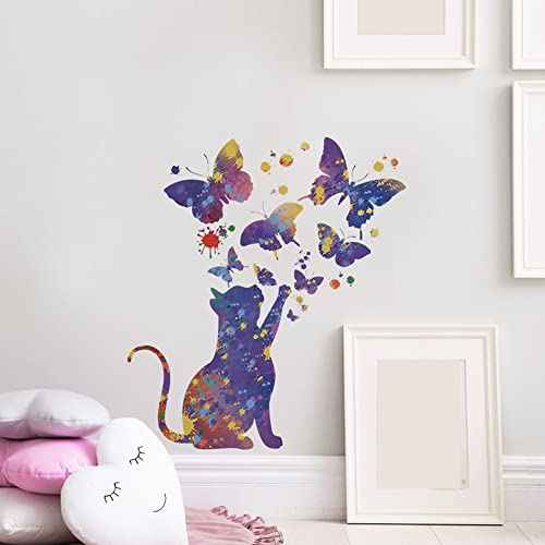 Wall Stickers, Cat and Butterflies Pattern Decal for Door Windows