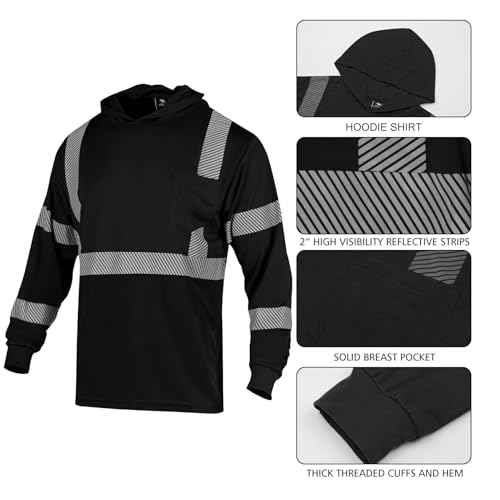 VENDACE Safety Reflective High Visibility Long Sleeve Shirts ANSI Class 3 Hi Vis Construction Work T Shirts for Men with Hood