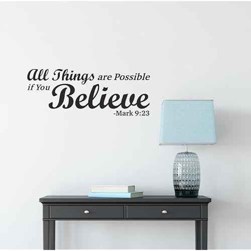 Christian Bible Verse Wall Decals,All Things are Possible if You Believe -Mark 9:23 Prayer Wall Stickers,Religious Scripture Blessed Lettering Vinyl Removable Wall Decor for Home School Office