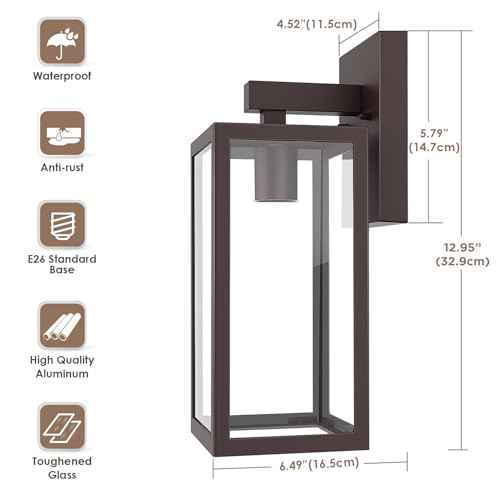 MAXvolador Outdoor Wall Sconce, Exterior Waterproof Wall Lantern Light Fixture, Dark Chocolate Porch Light Glass, Anti-Rust E26 Patio Lighting, 2 Pack