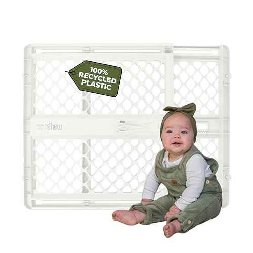 Toddleroo by North States - Renew 100% Recycled Plastic Baby Gate for Doorway; Sturdy for Indoor & Outdoor Use: Pressure Mounted, No Drill Gate; Made in USA; 26" to 42" Wide, 26" Tall; Pure White