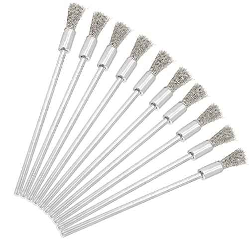 Uenhoy 10 Pieces Extended Stainless Steel Wire Cleaning End Brushes Pen Shaped Polishing Wire Brushes for Rust Paint Removal, 1/8" (3mm) Shank, 1/4" (6mm) End Brush