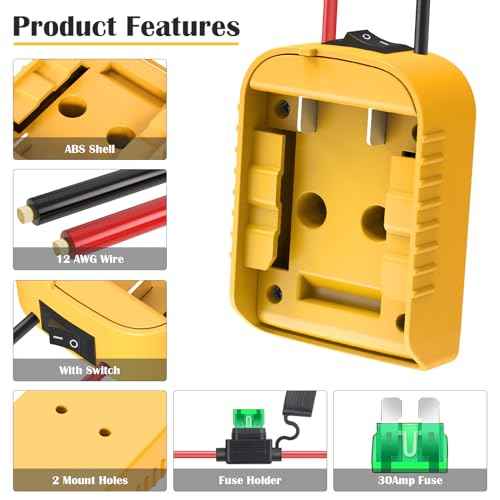 1 Packs Power Wheel Adapter for Dewalt 20V Battery Adapter Power Wheel Battery Converter with Fuse & Switch & Wire Terminals 12AWG Wire for DIY Rc Toys and Ride On Truck