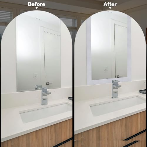 WADILE 32.8ft White Wood Grain Wallpaper Border Mirror Frame Removable Waterproof, Peel and Stick Wall Paper Border Decor Self Adhesive, Kitchen Bathroom Sticker