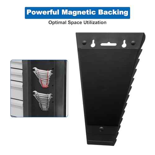 HARFINGTON 4pcs Magnetic Wrench Organizers, 12-Slot Each Wrench Holder, Wrench Rack Tray Storage For Tool Box, For Wrenches with Size SAE:1/4" - 15/16" Metric 6mm-24mm, Black,Green