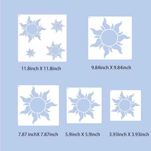 5Pieces Sun Stencils for Painting on Wood Wall Reusable Boho Sun Stencils for Crafts Canvas Furniture Wall Drawing Card Making Pattern Decor