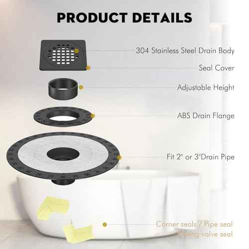 4¡± Drain Grate Kit - Compatible with Schluter Systems Kerdi Shower Drain - Shower Floor Drain Kit with Flange - SUS 304 Stainless Steel Grate & 2 Inch ABS Flange & CUPC Certification - Matte Black