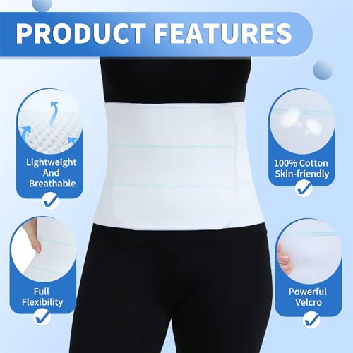 Abdominal Binder Post Surgery Tummy Tuck Belt For Women & Men, Postpartum Belly Band Compression Stomach Wrap, Skin Friendly, Breathable - (60" - 75") 3 Panel - 9"