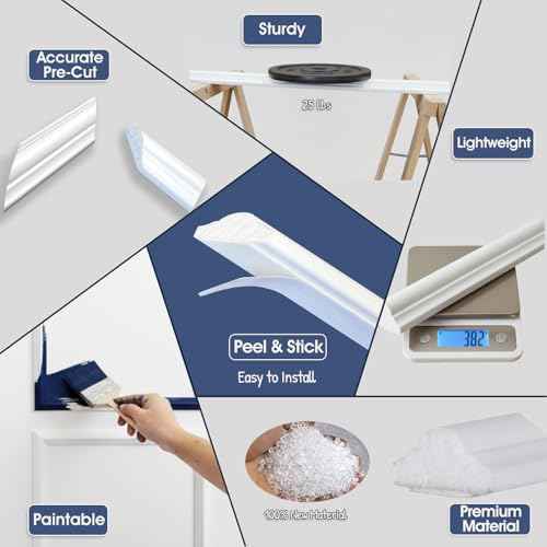 Peel and Stick Wall Molding Kit ? Pre-Cut Wainscoting Panels, Set of 3 (3 Top & 3 Bottom), Ready to Assemble & Easy to Install for Interior Wall D?cor, Living Room Bedroom Accent Walls (54 x 24 in)