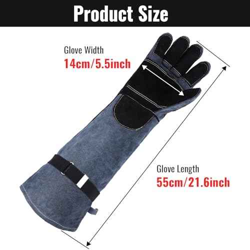 Heavy Duty Animal Handling Gloves - Cat Gloves Bite Proof, Ideal for Dog Training, Falconry, Welding, Gardening - 21.6 inch Grey Black