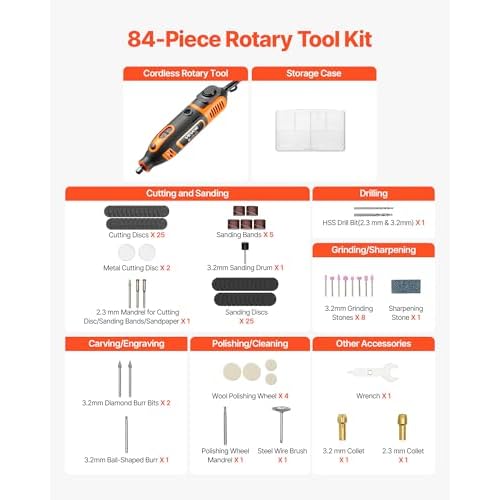 VEVOR 84-Piece Rotary Tool Kit, 200W Mini Power Rotary Tool Corded, 6-Level Speed 8000-40000 RPM Multi-Purpose DIY Tools for Engraving, Sanding, Polishing, Carving, Grinding, Cutting, DIY Crafts
