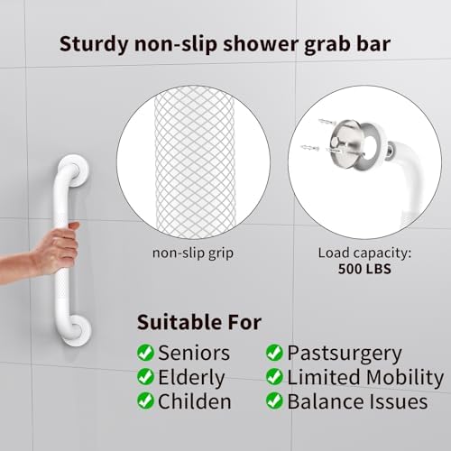 2 Pack 16 Inch Shower Grab Bar - 1.25" Diameter, ZUEXT White Stainless Steel Bathroom Grab Bar Handle, Bath Balance Bar,Safety Hand Rail Support,Handicap Injury Elderly Senior Assist Bath Handle