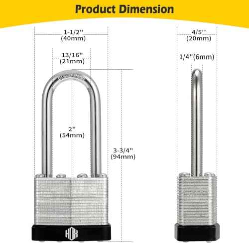 HOX Keyed-Alike Padlocks w/ 2¡± Long Hardened Shackle, 1-9/16¡± Wide Body, 6-Pack Shackle Padlock for Hasp Latch, Shed, Fence, Storage Locker