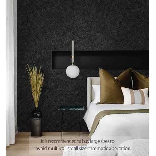 GloryTik Black Silk Wallpaper Peel and Stick Black Textured Embossed Self Adhesive Contact Paper Removable Thicken Wallpaper for Living Room Cabinet Kitchen Decoration Vinyl Roll 17.3"X78.7"