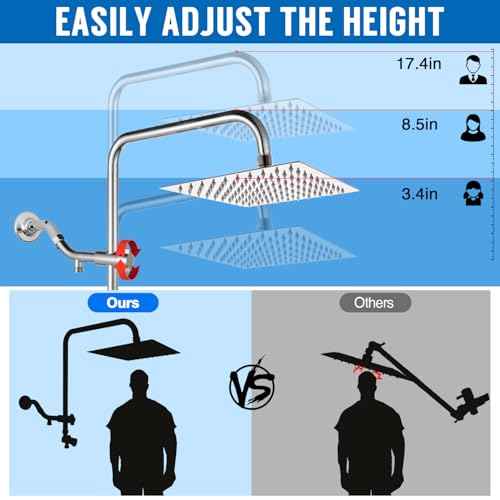 AMORIX Shower Head 12" Rain Shower Heads with Handheld Spray Adjustable Extension Arm with Low Diverter, Filtered Rainfall Shower Head High Pressure 10 Setting Hand Held Built-in Power Wash + 79" Hose