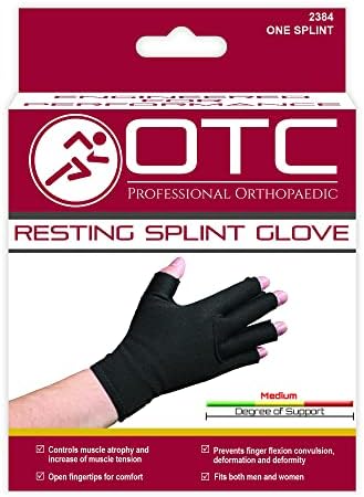 OTC Resting Splint Glove, 5 Finger Semi-Rigid Splints, Open Tips, Black, Left Hand, Small