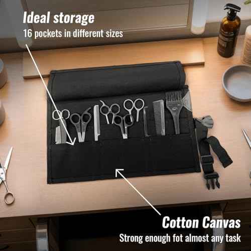 Under NY Sky Salon Scissors Roll Up Holder ? Professional Canvas Pouch Case for Hair Stylists, Barbers & Hairdressers ? Portable Storage Organizer for Hair Cutting Shears & Salon Tools - Black