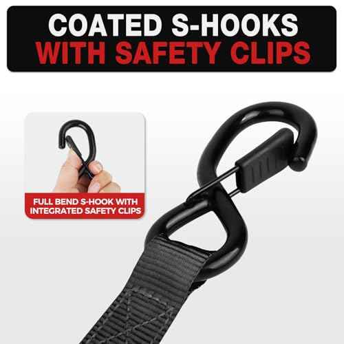 Retractable Ratchet Straps with Soft Loops (4 Pack)-(1,500lb Break Strength)-1 Inch x 12 Feet Heavy Duty Auto Self Retracting Tie Down Strap for Truck, Cargo Trailer, Motorcycle, Rad & More