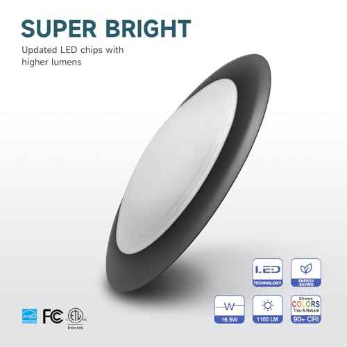 ECOELER 6inch Black LED Disk Lights, 3CCT Selectable Dimmable Flush Mount Ceiling Light Fixture, 16.5W 1100Lm, Aluminum Trim Low Profile Surface Mount, ETL Listed, 10 Pack