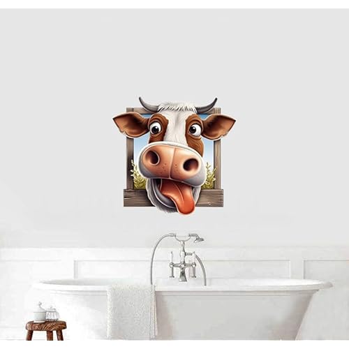 Funny Cow Window Decal Wall Sticker, Funny Farm Cow Car Window Refrigerator Toliet Washroom Waterproof Vinyl DIY Peel Removable Truck Auto Farmhouse Kitchen Decoration