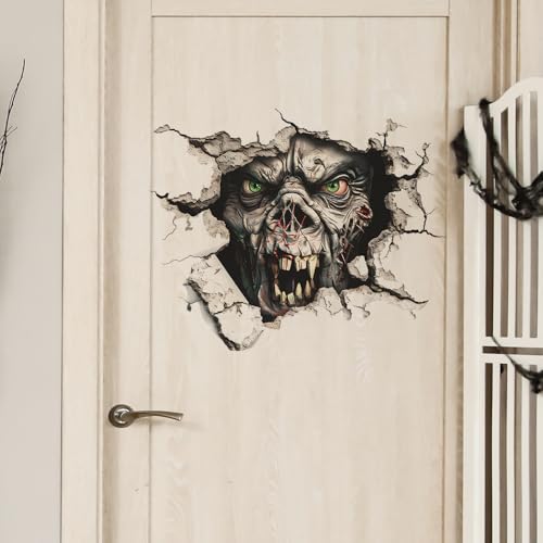 3D Halloween Wall Decals, Horror Wall Breaking Monster Stickers, DIY Scary Home Decor, Screaming Bloody Creatures Decoration