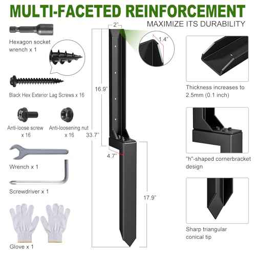 Fence Post Repair Kit£¬Heavy Duty Steel Fence Post Anchor Ground Spike £¬Quick Fix Broken/Leaning Wood Posts with£¬and Fixed Fence Posts£¨4-Pack£©
