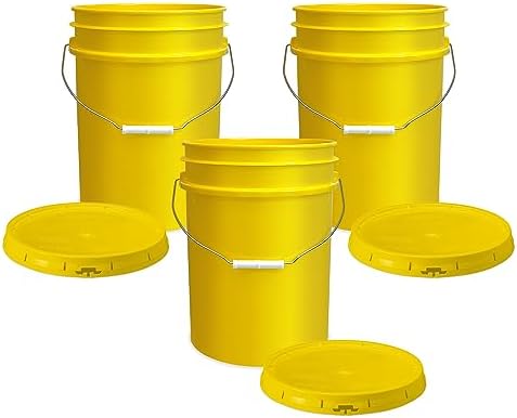 ePackageSupply 5 Gallon Yellow Bucket Pail Container with Airtight Lid I Food Grade Bucket | BPA-Free I Heavy Duty & Durable | 90 Mil Thick Premium HPDE Plastic | 3 Count |Made in USA