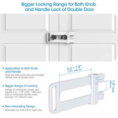 AST Double Door Security Lock, French Door Lockout Device with Keys, Reinforcement Lock for Knobset and Handleset, Prevent Kick Ins, Childproof, Kids Proof Barricade (White with Snib and Cylinder)