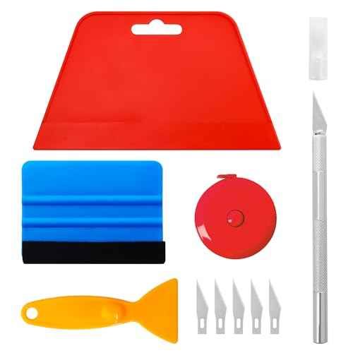 CiCiwind Wallpaper Smoothing Tool Set for Peel and Stick Wallpaper include Red Scraper Blue Felt Scrape Red Tape Measure Knife with 5 Replacement Blades