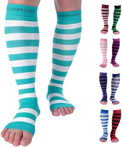 Doc Miller Compression Socks for Pregnant Women – Wide Calf, Open Toe Knee Sleeve 15-20 mmHG,Toeless Pregnancy Stockings for Varicose Veins, Footless Shin Splint Relief, 1 Pair