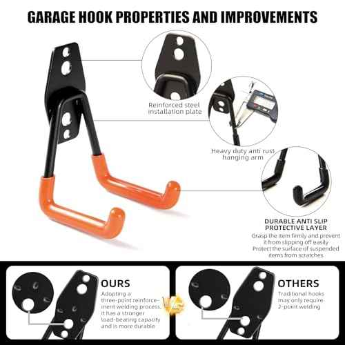 Garage Hooks, 12 Pack Wall Hooks for Hanging Heavy Duty Ladders, Bikes, Tools Ideal for Garage, Garden, Basement Utility Room Storage (Orange)