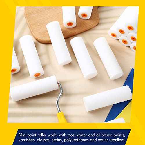 Leumoi 160 Pcs 4 Inch Foam Mini Paint Roller Covers Foam Paint Roller Small High Density Foam Paint Roller Refills Bulk Brings Smooth Finishes Flat Surfaces for Painting Walls Cupboards Doors