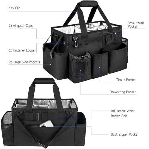 Cleaning Caddy Bag, Large Cleaning Supplies Organizer for Housekeepers, Housekeeping Caddy with Handle and Detachable Padded Cushion, Black