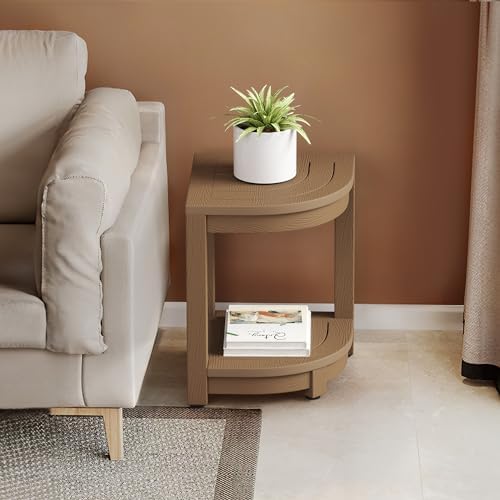 LUE BONA Shower Bench for Inside Shower, Brown HDPS Corner Shower Stool for Shaving Legs, 17" Waterproof Storage Shelf for Bathroom, Small Shower Seats Chair/Foot Rest, Indoor or Outdoor Use