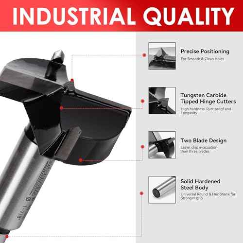 Mollom 11/16" (17.5mm) Forstner Drill Bit for Precise Woodworking with Durable YG8 Carbide Thickness of 1.7mm,This Hinge Cutter Tool is Ideal for Hard Wood, Plastic, Plywood