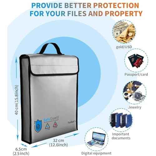 TuoBak's Fireproof Waterproof Document Bag with Zipper,Heat Insulated Upgraded Fireproof Document Bag 15.8¡±x 12.6¡±¡¿2.5¡± for Important Document Storage Organizer for Valuables, Legal Documents Safe