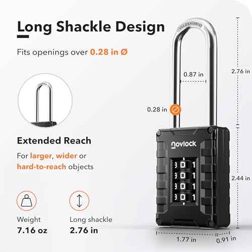 2.76 in Long Shackle Combination Locks | 4-Digit Padlocks for Gym Locker, Cabinets, Toolboxes, Gates, Fences, Sheds | 4-Pack, Black