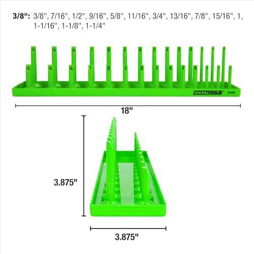 OEMTOOLS 22206 1/2" SAE Socket Tray Organizer, 28 Posts, 14 Sizes, Green Finish