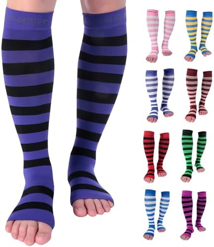 Doc Miller Compression Socks for Pregnant Women – Wide Calf, Open Toe Knee Sleeve 15-20 mmHG,Toeless Pregnancy Stockings for Varicose Veins, Footless Shin Splint Relief, 1 Pair