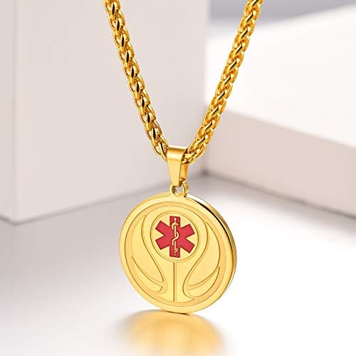 Supcare Medical Alert Necklace for Men Women, Stainless Steel Engraved Medical Emergency Pendant,Customized Medical ID Jewelry(16 Types)