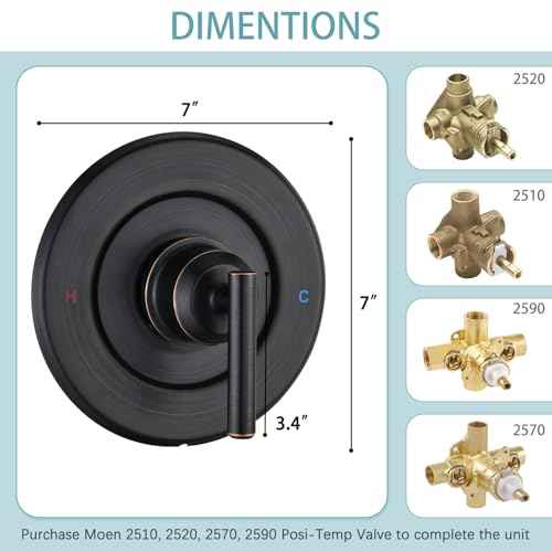 Replacement for MoenPosi-Temp Valve Only Shower Faucet Trim Kit (Valve& Catridge Not Inclued), Volume and Temperature Control Level Handle, Oil Rubbed Bronze