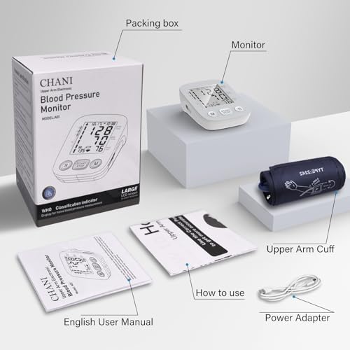 Upper Arm Blood Pressure Monitors for Home Use with Large Cuff, Adjustable Cuff Upper Arm BP Machine, Blood Pressure Machines with 500 * 2 Sets Memories, Support 2 Users(Grey)