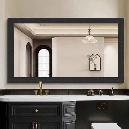 10M Black Mirror Border Wood Grain Wallpaper Border Removable PVC Peel and Stick Bathroom Mirror Frame Border Tape (Black, 3.1 Inch x 33FT)