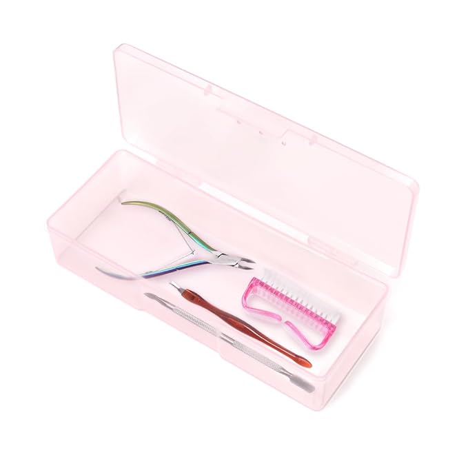 Transparent Box Storage Case for Nail Art Equipment Manicure Tool Organzing Pedicure Tool Empty Plastic Box (Pink)