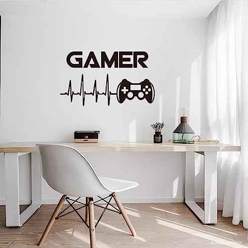 Game Room Decor Stickers Gaming Poster, hanlongyu Vinyl Gaming Decals Video Gamer Wall Decor, Easy to Peel and Stick Wallpaper Mural for Teen Bedroom Playroom Home Decorations (Gamer)