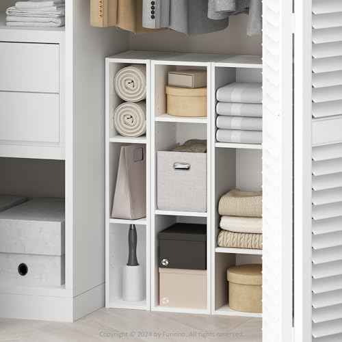 Furinno Reed 3-Tier Closet Organizers and Storage, Closet Organizer, Open Shelf Closet Storage, for Wardrobe, Bedroom, Living Room, 6-Inch Width, White