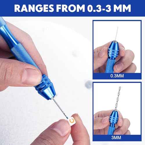 Mudder 36 Pieces Hand Drill Set, Include Pin Vise, Mini and Twist Drills for Craft Carving DIY, 0.3-1.2 mm PCB Drill (Blue)