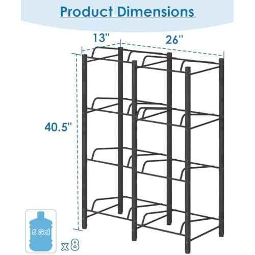 mocomax 5 Gallon Water Jug Holder, Detachable Water Bottle Holder for 8 Bottles, 4 Tier Heavy Duty Water Jug Stand, Water Dispenser Rack for Home, Gym, Kitchen, Office, Black